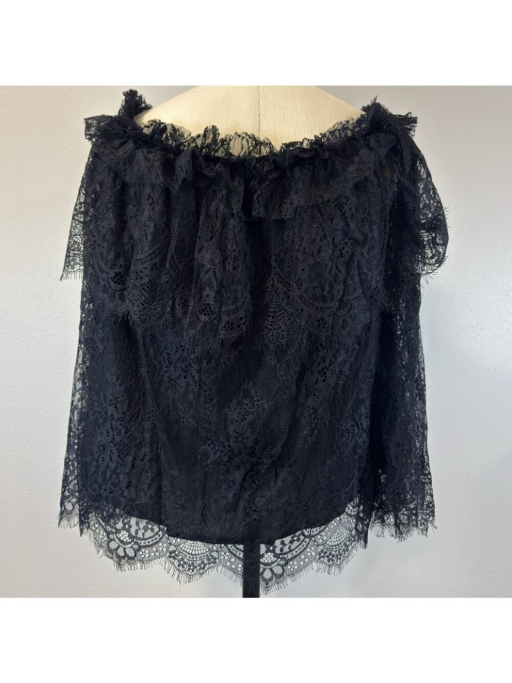 Entro Floral Sheer Lace Blouse Size Large Black Off Shoulder Peasant Boho Gothic - Picture 2 of 15